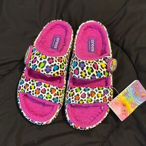 CROCS Multicolor Leopard Fuzzy Slippers